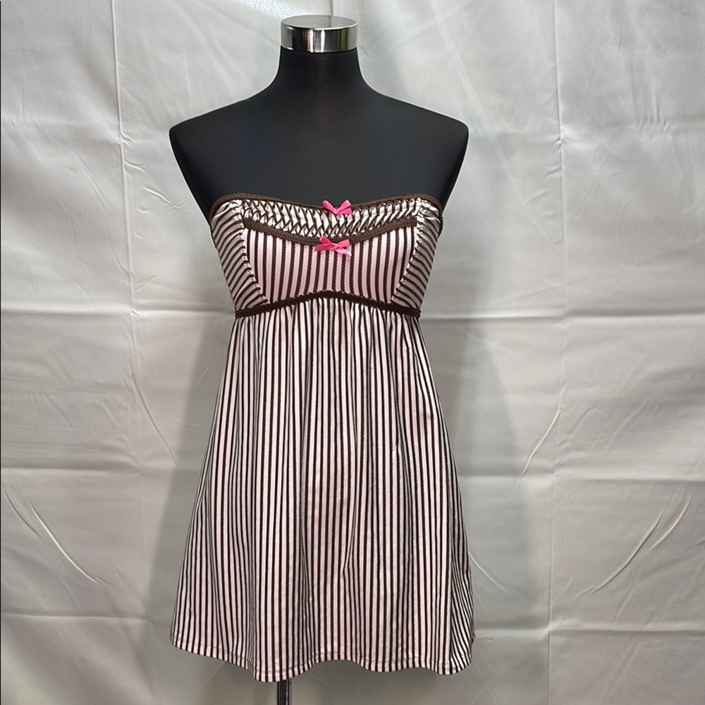 Betsy Johnson Striped Pink and Brown Strapless Dress